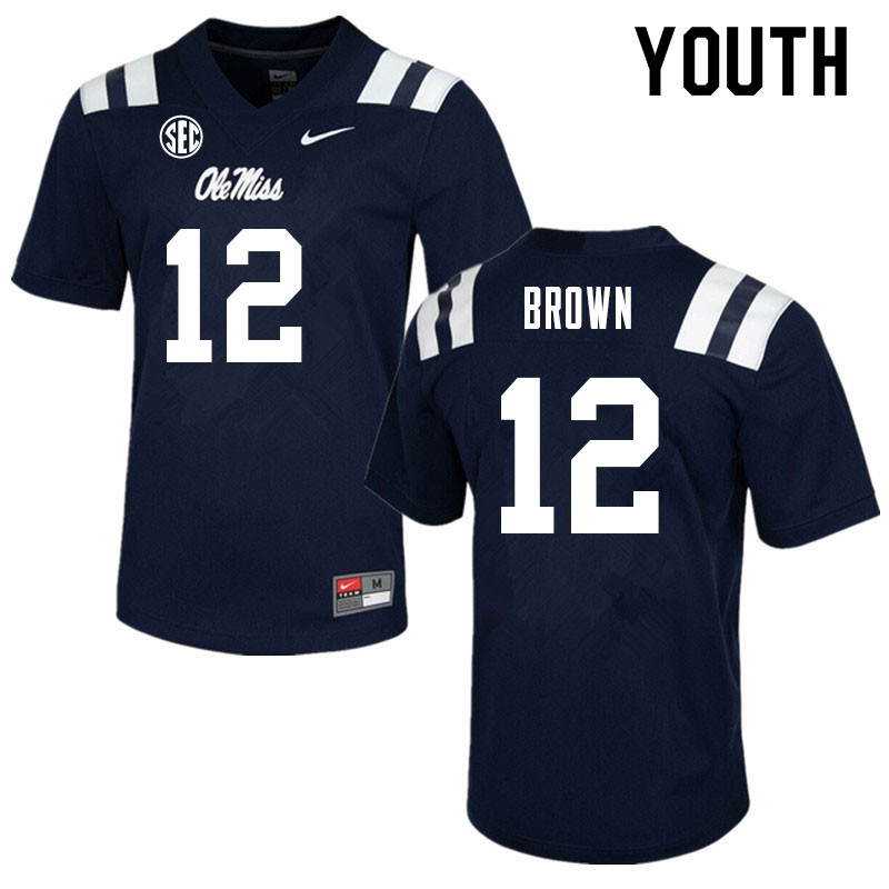 Youth #12 Jakivuan Brown Ole Miss Rebels College Football Jerseys Sale-Navy